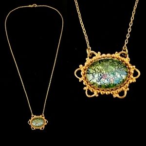 Vintage Dragon Glass Eye Brass Necklace